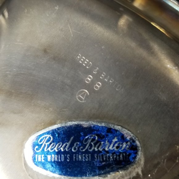 Reed Barton Ashtray Trinket Dish Blue Enamel Silver Plate Triangle Patina 5.50" - Picture 6 of 9